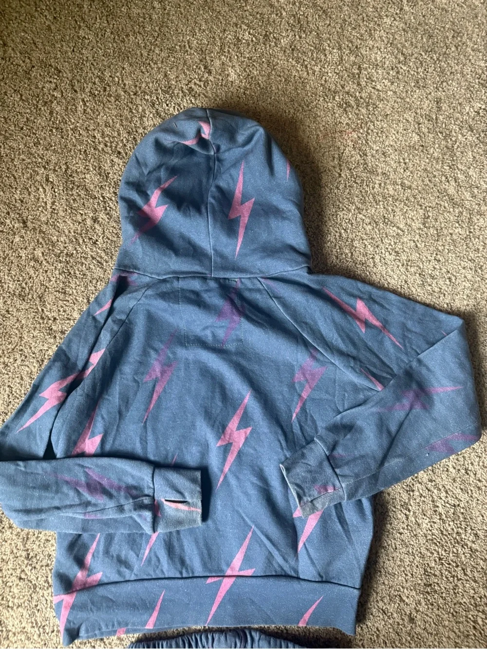 Aviator Nation Blue Hoodie & Jogger Set with Pink Lightning Bolts